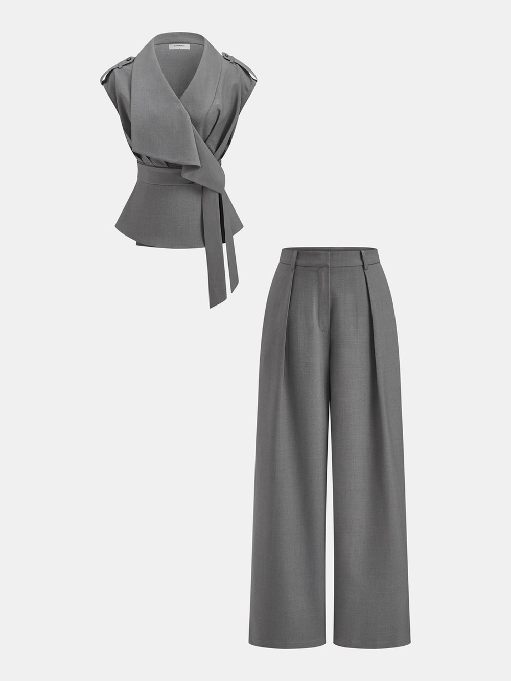 Commense Wrap Front Fitted Top & Pleated Pants Set NWT